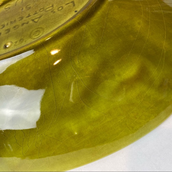 Mid Century Los Angeles Potteries Bread Bowl 1962 #51 Green 13.25” x 8.5” x 2.5” - Picture 7 of 10